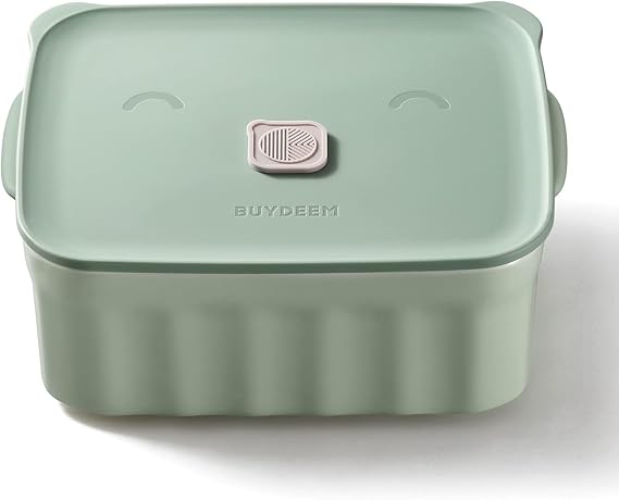 BUYDEEM Ceramic Food Storage Container with Lid, 28 oz, Cozy Greenish
