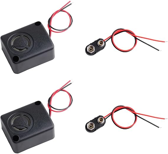 2PCS DC 12V 110dB High-Decibel Buzzer Electronic Black Mini Square Alarm Siren Insurance Safes Anti-Theft+2PCS 9V Battery Clip