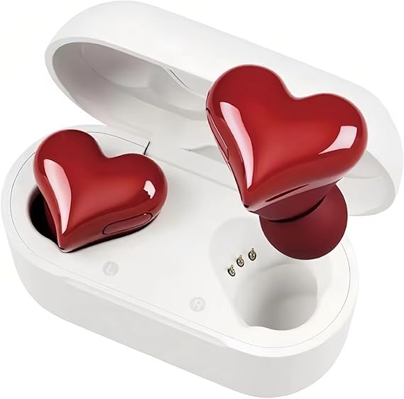 Yoidesu Earbuds Stylish Heart Shaped, Cute Creative Red Heart Bluetooth Earbuds with Charging Case, Noise Cancelling HiFi Stereo BT Earphones, Gifts for Girls Friends
