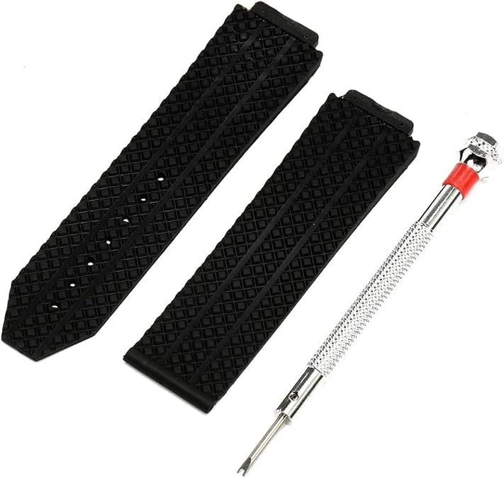 Silicone Rubber Watchband Waterproof Strap Replacement Black Silicone Rubber Watch Band Strap Compatible with Hublot Screwdriver.