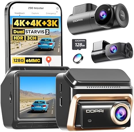 DDPAI Z90 Master 3-Channel 4K Dash Cam (Front & Rear & Inside) with 128G SD Card