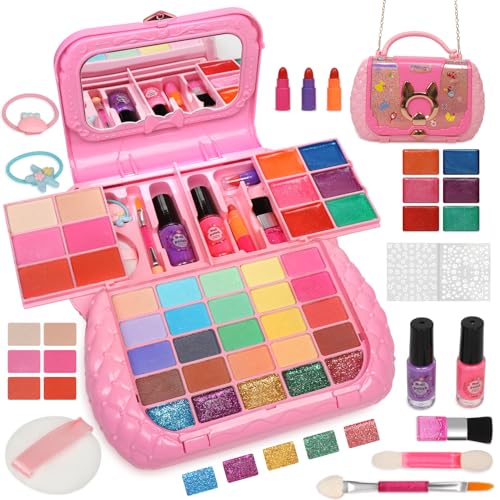 Topsolid Kids Makeup Kit for Girl, Real Washable Makeup for Kid with Mirror, Kids Makeup Sets for Girls 5-8, Princess Toys Cosmetic Set, Christmas & Birthday Gifts Toys for 3 4 5 6 7 8 Year Old Girls