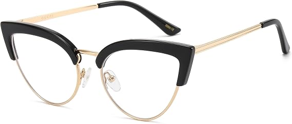 Women's Eyewear Frames Fashion Designer Lightweight, Cat Eye Stylish Fake Glasses with Spring Hinge, Anti-Blue Light