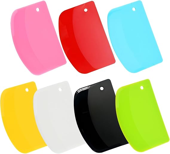 7PCS Dough Scraper, Plastic Bench Bowl Scraper for Baking, Cake, Bread | Multipurpose, for Kitchen, Pizza, Pastry