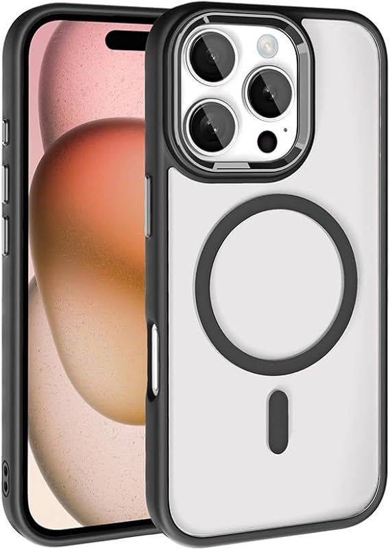 Zore Apple ile uyumlu iPhone 16 Pro Kılıf Wireless Şarj Özellikli Zore Krom M-safe Silikon Kapak Siyah
