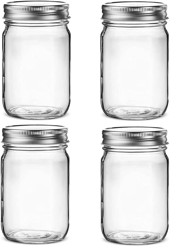 Hniuyun 4 Pack 16oz Glass Mason Jars with Airtight Lids