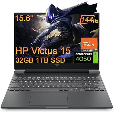 HP Victus 15 Gaming Laptop 15.6 FHD 144Hz, NVIDIA RTX 4050 6GB, AMD Ryzen 7 7445HS, 32GB DDR5 RAM, 1TB SSD, 6-Core > Intel i7-13700H , Backlit KB, Ethernet, Webcam, Wi-Fi 6, Win 11 Home