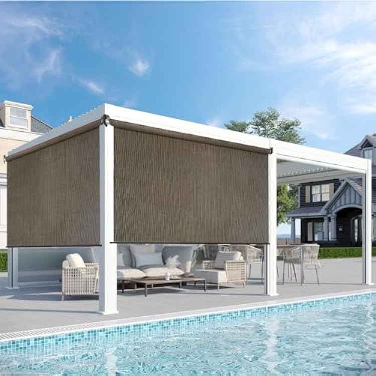 Outdoor Roller Shades, Patio Roller Up Blinds with Shade Cloth for Porch Gazebo Pergola Balconyard, Outdoor Blinds for Shading, Privacy Protection 8Wx8H Mocha