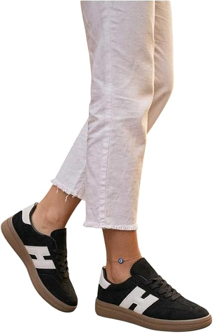 Kadın Siyah Beyaz Süet Sneaker Ayakkabı