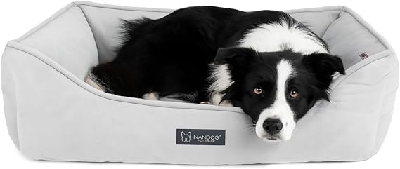 NANDOG Reversible Dog Bed for Large Dogs - Micro Plush Signature Collection | Luxury Soft Pet Bed, Premium Pet Gear, Reversible Design, Plush Comfort, Modern Style - Light Grey, 34" L x 22" W