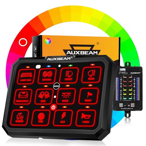 Auxbeam 12 Gang Switch Panel RGB RB120 Toggle Momentary Pulsed Dimmable Backlight Multifunction Switch Panel Two Sided Output for 12-24V Truck Offroad UTV ATV Car Marine Waterproof