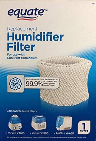 Equate Replacement Humidifier Filter EQWF2 for Use with Cool Mist Humidifiers Compatible with Vicks V3700, V3900, ReliOn WA-8D, Kaz 3020, Sunbeam 1118, 1119, 1120