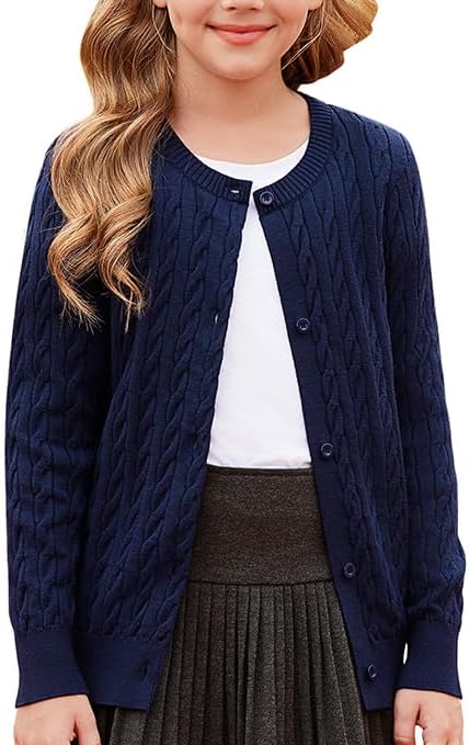 GRACE KARIN Girls Cardigan Button Front Cable Knitted School Uniform Sweater for 6-12 Years
