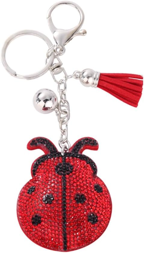ARFUKA Ladybug Keyring Full Crystal Rhinestone Keychain Key Ring Holder Alloy PU Leather Jewelry Car Bag Charm Accessories