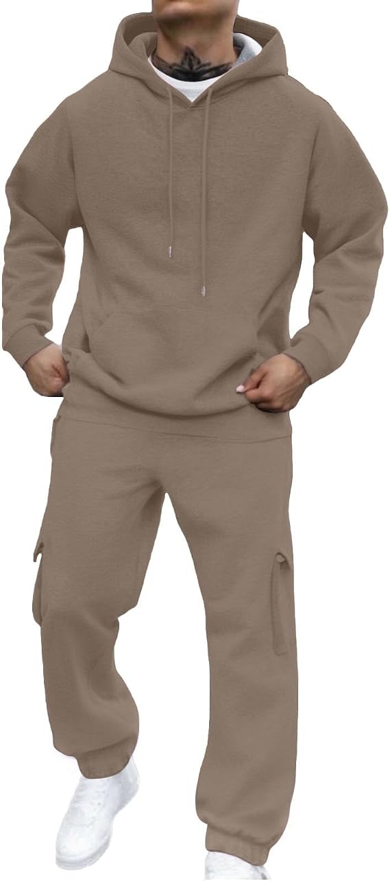 Tracksuit Mens Full Set Long Sleeve Hooded Sweatshirt and Sweatpants Set Hoodie Joggers Sets 2 Piece Fashion Sweatsuits for Men Sport Set Sweatpants and Sweatshirt UK