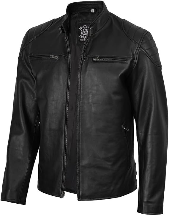 Decrum Men's Real Lambskin Leather Jacket | Multiple Zippered Exterior Pockets, Interior Pockets, Zip Closure & Soft Lining