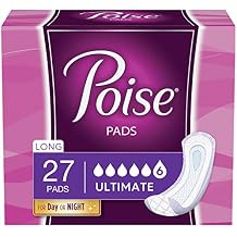 Poise Incontinence Pads for Women, Ultimate Absorbency, Long, Original Design, 108 Count (4 Packs of 27)