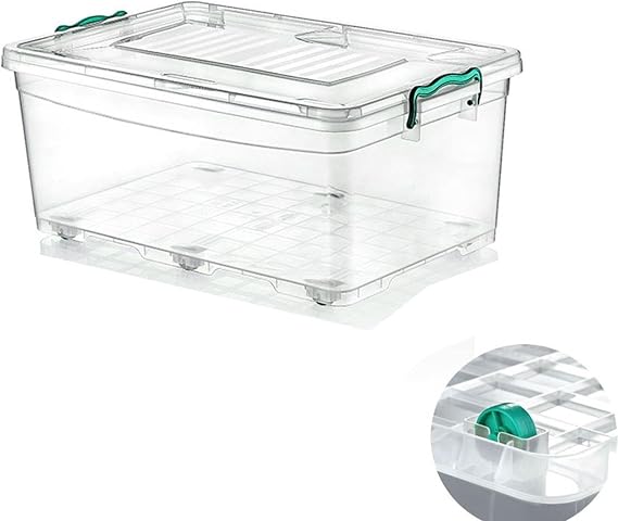 Polytime Tekerlekli Multibox Şeffaf Kilitli Saklama Düzenleme Kabı Kutusu - Dikdörtgen - 40 Litre