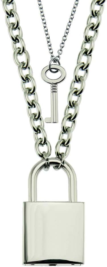 Stainless Steel Chain Necklace Lock Key Pendant Necklace Couple Padlock Necklace