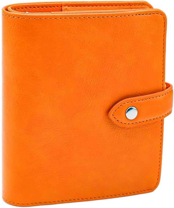 A7 Binder Wallet Orange Budget Binder Mini Planner PU Leather Small Notebook Cover 6 Rings Money Organizer Snap Closure for Purse Journal Filler Paper Refills Cash Stuffing Envelopes