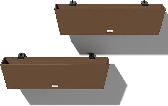Veradek Pure Series Railing Planter - Tapered Window Box with Bracket | Made From Durable Plastic With Adjustable Metal Railing Bracket. Modern Railing/Fence Decor for Plants and Flowers