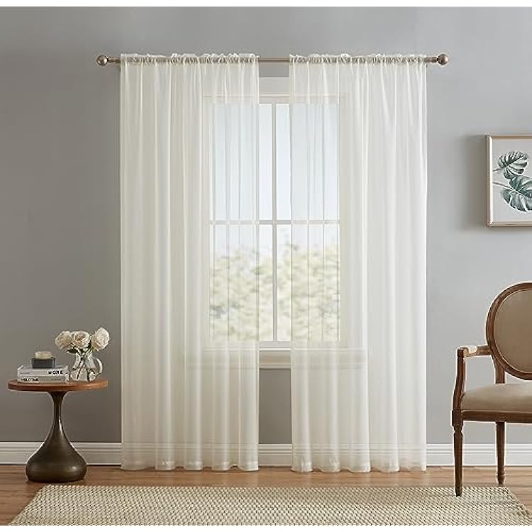 HLC.ME Ivory Sheer Voile Window Treatment Rod Pocket Curtain Panels for Bedroom and Living Room 54 x 84 inches Long, Set of 2