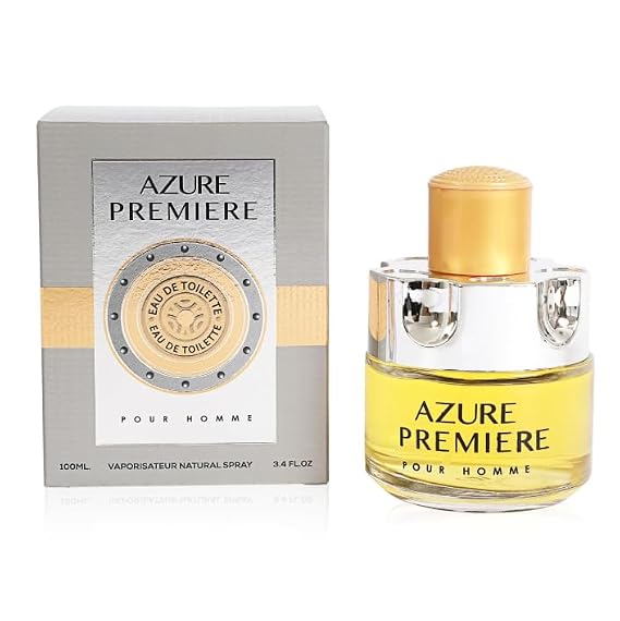 Azure Premiere Eau de Toilette for Men, Fresh Citrus Aromatic Woody Cologne, 100ml / 3.4 fl oz