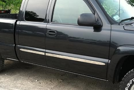 MaxMate Made in USA! Compatible with 1999-2006 Chevy Silverado 4Dr Extended Cab Rocker Panel Chrome Stainless Steel Body Side Moulding Molding Trim 1.5" Wide 4PC