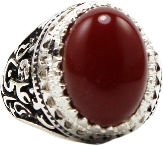 Islamic shia china red Agate/akeek men ring with imam ali and hussain names - Size 11