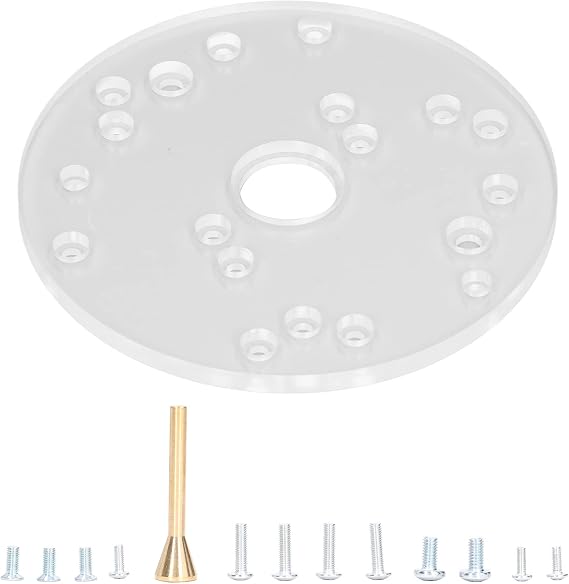 Universal Router Base Plate, 6.5-1/4 Inch Acrylic Table Base Plate with Centering Pin Screws and Multiple PreDrilled Holes