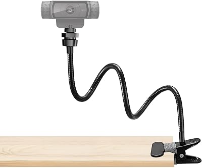 Webcam Stand Phone Mount for Desk, Gooseneck Desktop Tripod & Tabletop Phone Holder with Clamp & 14 Thread, Compatible with Action Camera GoPro C922 C930e C920S C920 615 C960 C920x Brio
