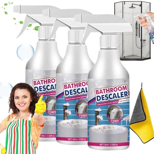 Bathroom Descaler Foam Cleaner Spray, 2025 Upgrade Bathroom Descaler Stubborn Stains Cleaner, All Purpose Rinse Cleaning Foam for Bathrooms Bathtub Toilet Shower Sink Glass 3 Sets