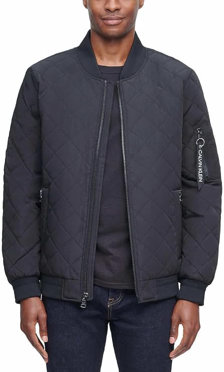 Calvin Klein Mens Lightweight Quilted Bomber Jacket (Black, XX-Large)