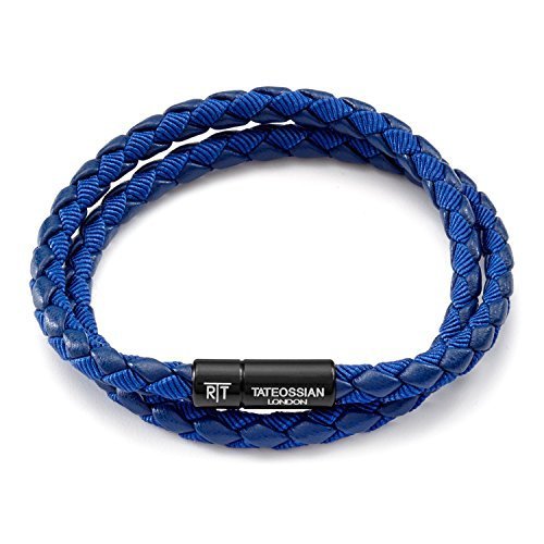 Tateossian Mens Chelsea Blue Italian Leather Bracelet, Large, 41.5 CM
