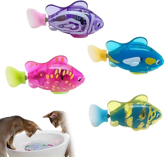 Electronic Pet Fish, Swimming Robot Fish Toy for Cats, Electric Fish Toy, LED Light Electronic toy, Cat Interactive Pet Toy Swimming Baby Bath Toy (4 Pcs)