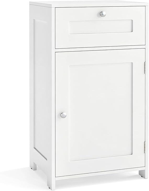 GIANTEX Floor Bathroom Storage Cabinet with Door and Drawer (White)