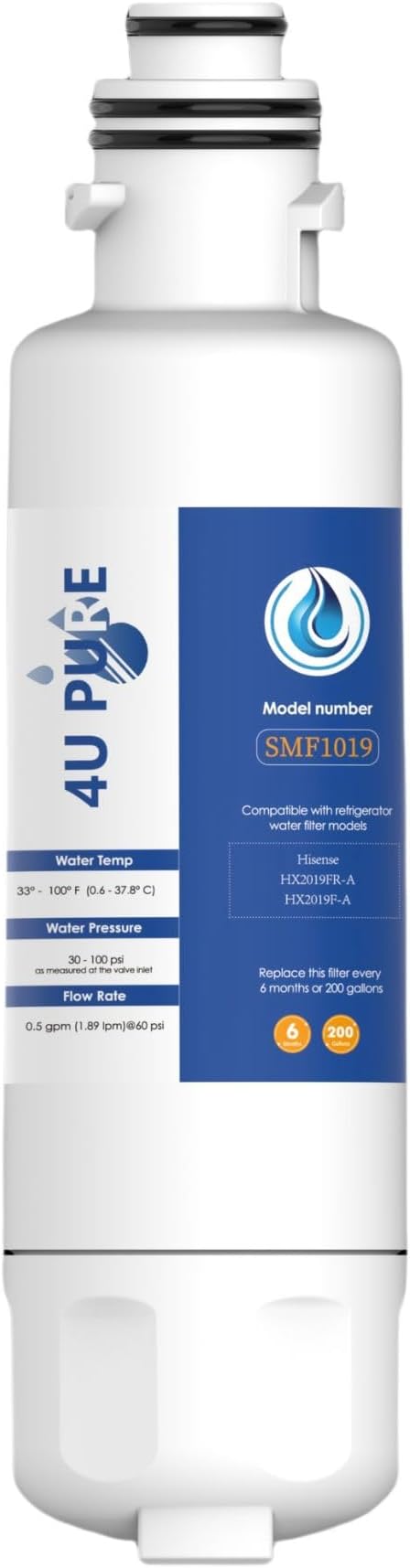 HX2019F-A HX2019FR-A Water Replacement, 1 Count | Compatible With Hisense HRM260N6TSE, HRFD560SW, HRCD585BW, HRFD634BW, HRCD650BW, HRCD586TBWB and Mora MRM260N6TSE