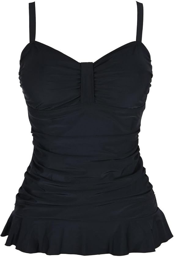 Mycoco Womens Tankini Top Tummy Control Padded Shirred Ruffle Hem