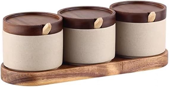 Condiment Can, Condiment Case, Ceramic Condiment Box, Sealed with Spoon, Large Capacity, Multi-functional, Pepper and Sugar Container, Stylish, Jar, Lid, Container, Easy Care, Dustproof,