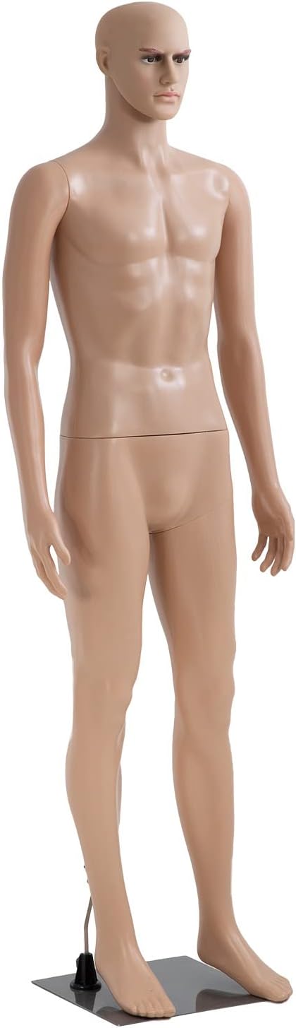 73" Male Mannequin - Full Body Realistic Plastic Mannequin Torso with Metal Stand - Professional Dress Form for Men's Clothing Display, Retail Store, Boutique & Window Displays
