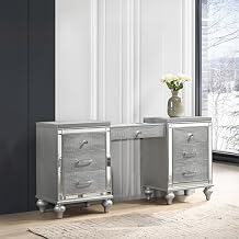 New Classic Furniture Valentino Wood 7-Drawer Vanity Table, Silver