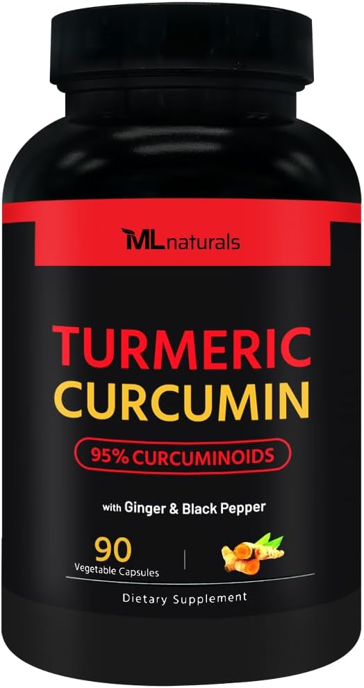 ML Naturals Turmeric Curcumin 1,800mg, Root Extract 300mg - 120mg Ginger & 15mg Black Pepper (Per Serving) - 90 Vegetable Capsules Non-GMO