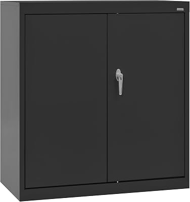 Sandusky CA21361836-09 Classic Series Counter Height Metal Storage Cabinet with Adjustable Shelves, Locking Handle, 18 D x 36 W x 36 H, Black