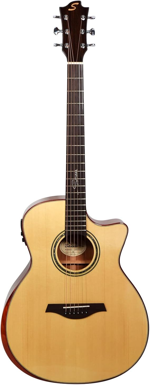 Signature Series Electro-Acoustic Guitar | All-Solid Body, Solid Spruce Top with Mahogany Back & Sides, Tuner, 3 Band EQ, Supplied with Padded Gig Bag & Strap | Body style: Grand Auditorium