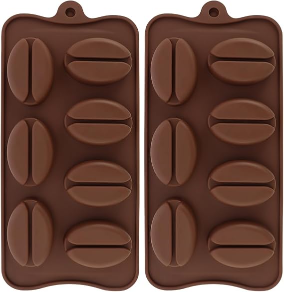 2 Pack Coffee Bean Molds, Silicone Ice Cube & Chocolate Candy Trays | Ice Cube, Chocolate Fondant, Soap Candle Tray, DIY Crafts, Mousse Cake Milk Dessert