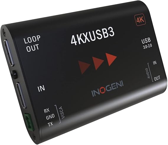 4KXUSB3 by INOGENI, Video Converter 4K HDMI to USB with HDMI Loop, Plug and Go, Up to 60fps, Professional Device with VISCA Control