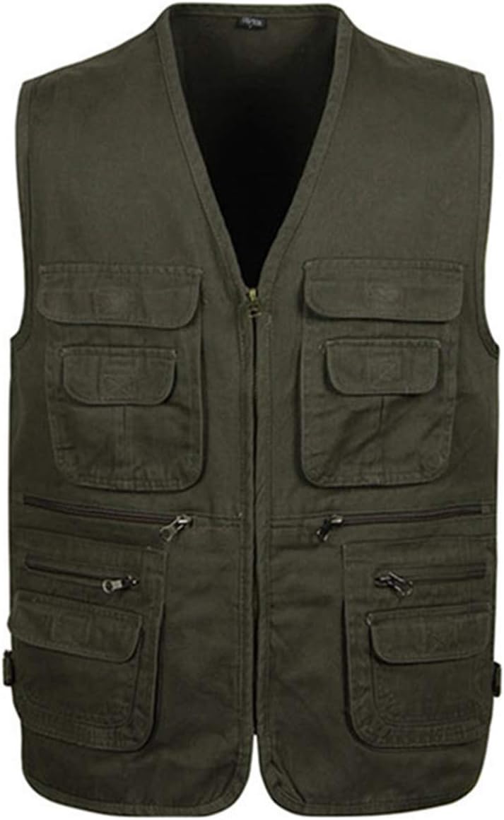 Men's Cotton Waistcoat Jacket Multi Pocket Vest Outdoor Fishing Camping Outerwear Sleeveless Traveling Photography Hiking Gilet