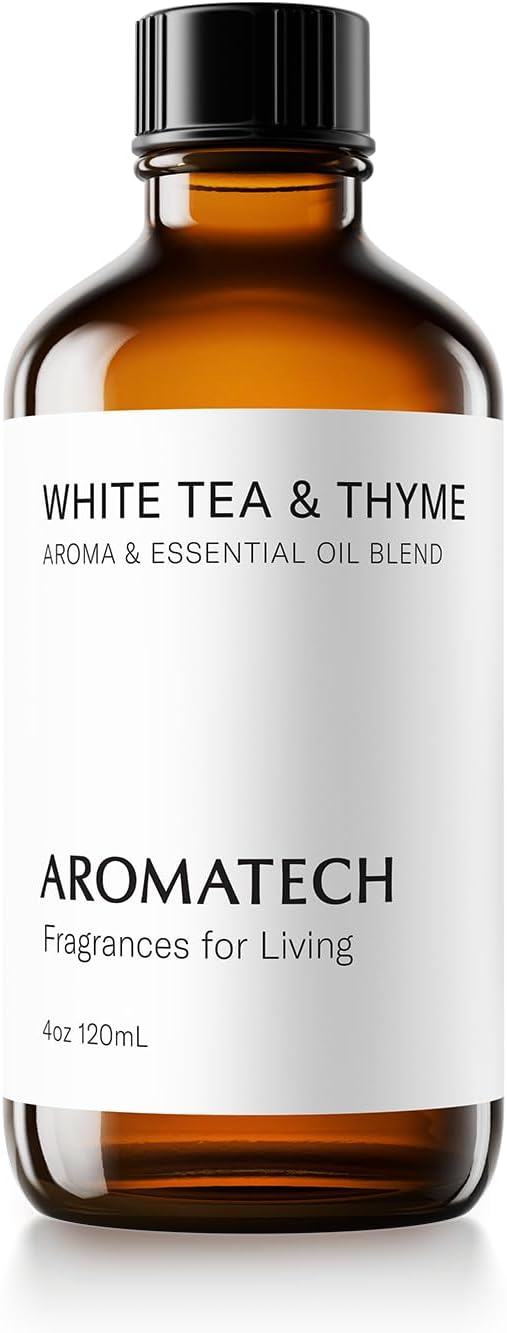 AromaTech White Tea and Thyme Aroma Essential Oil Blend: Luxury Hotel Inspired Aromatherapy with Tea Leaf, Fresh Thyme & Amber for Ultrasonic Diffusers (4 Fl Oz (Pack of 1))