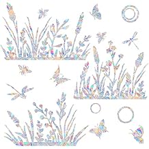 Flower and Grass Anti-Collision Decals - Save Birds from Window Collisions, Reusable Vinyl Rainbow Window Stickers