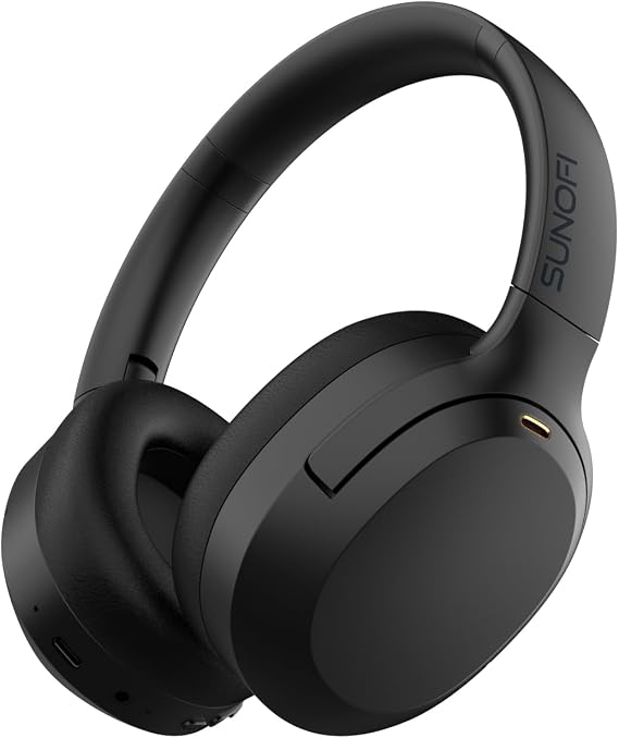 Hybrid Active Noise Cancelling Headphones, Wireless Over Ear Bluetooth Headphones with Mic, 60H Playtime, Hi-Res Audio, Deep Bass, Foldable Comfort Fit Ear Cups for Travel, Office, Home (Black)